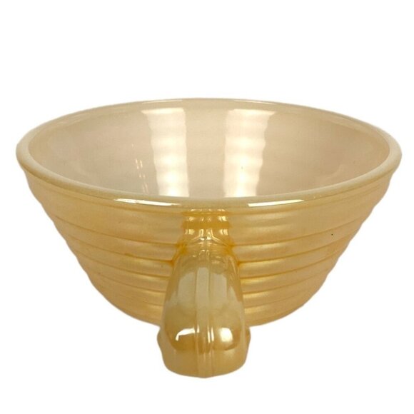 Fire King Vintage Ribbed Peach Luster Handled Soup Bowl Beehive Design - Picture 3 of 8